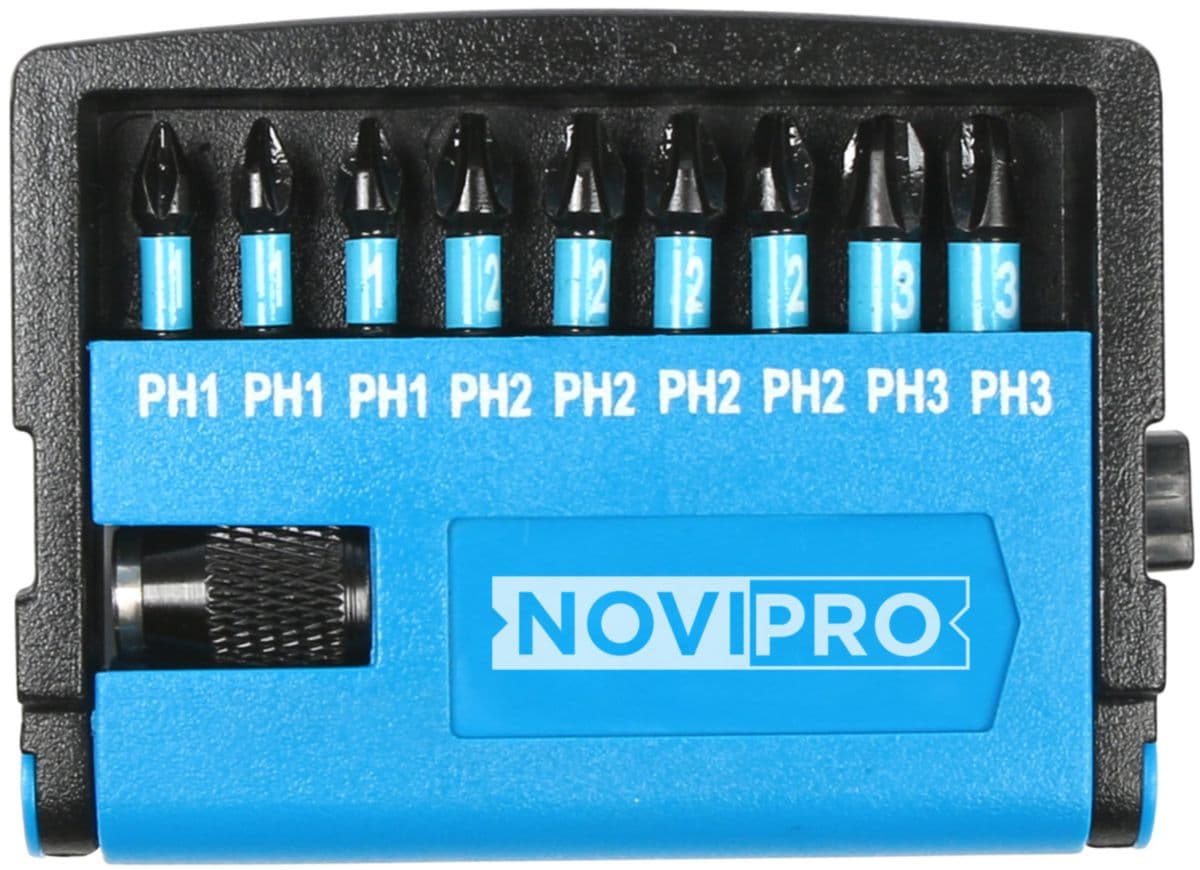 Set de 9 embouts impact Philips 2,5 cm + porte embout 6 cm Novipro