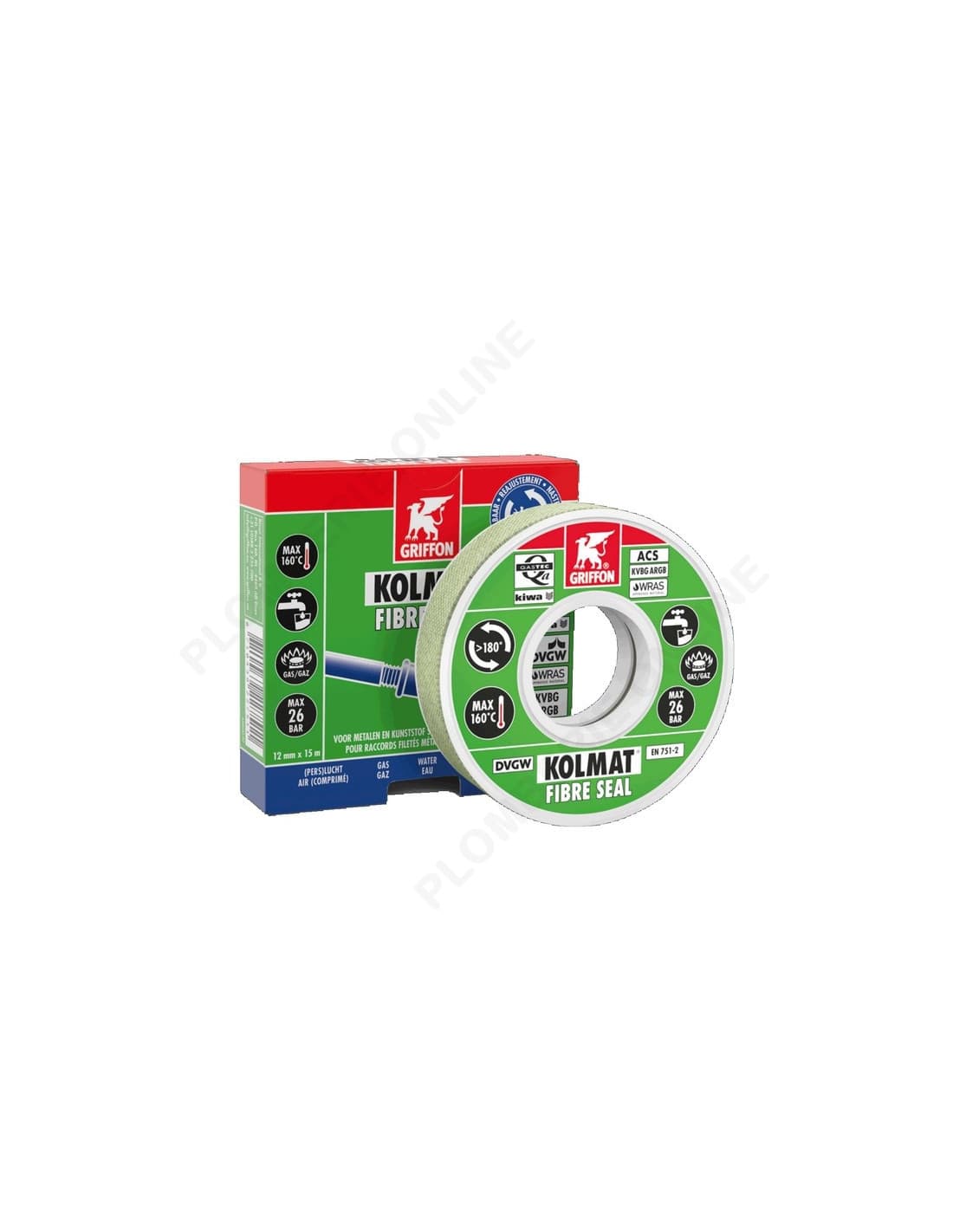 Bande d'étanchéité joint raccords filetés Kolmat Fibre Seal GRIFFON 15m x 12 mm